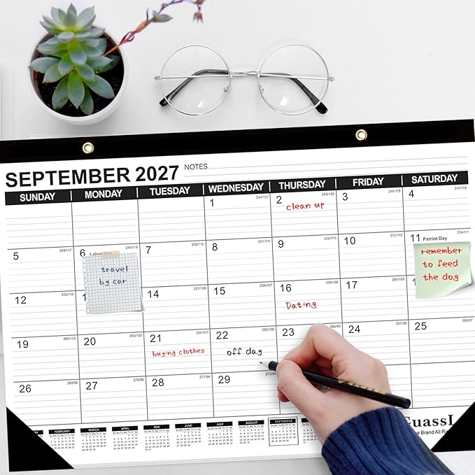 GuassLee Desk Calendar 2026-2027 - 19 Months Academic Calendar 17" × 11.5" Desktop Calendar from Jun. 2026 to Dec. 2027 with Julian Date for Home School Office Desk Top Organizing