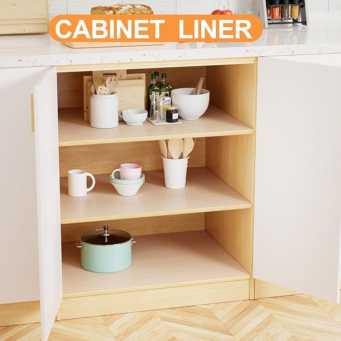 Clear Shelf Liner for Kitchen Cabinets: Translucent Easy to Cut Drawer Mat - Waterproof Cupboard Liner for Pantry Shelves Fridge 17.7" x 96"
