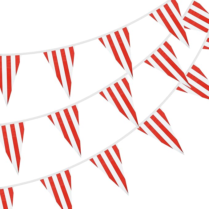 BEISHIDA 100ft 48pcs Red and White Checkered Racing Pennant Flags Banner, Reusable Bunting String Triangle Flags, New Year Party Decoration, Kids Birthday, Indoor and Outdoor Events