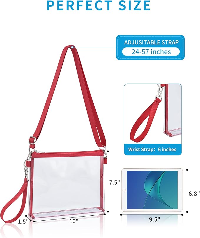Bagenius Clear Bag for Stadium Events, Clear Purse with Detachable Strap, Sports fan Handbag Purses for Game Day and Concert