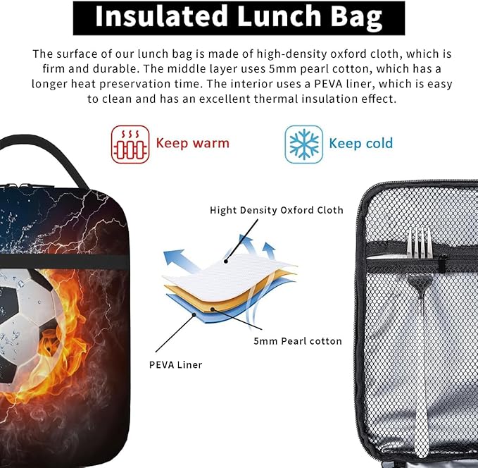 Pardick Club Football Tote Lunch Box Insulated Lunch Bag Tote Cooler Freezable Meal Prep Bag Waterproof Leakproof Cooler Lunch Container For Picnic Office