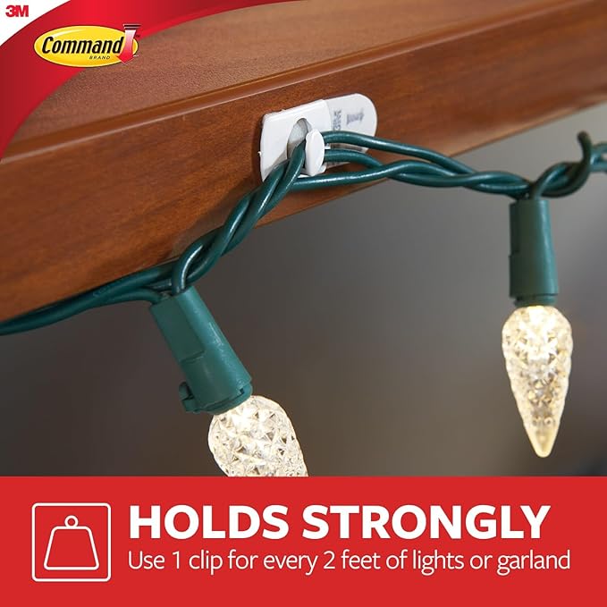 Command Decorating Clips, 40 Clips and 48 Strips, Damage-Free Hanging Light Clips with Adhesive Strips, No Tools Small Wall Clip for Hanging Lights and Cables