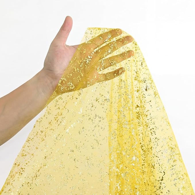 Horaldaily Yellow Gauze Tablecloth 60x140 Inch Rectangular, Golden Sequin Glitter Metallic Foil, Sheer Tulle Cheesecloth for Wedding Baby Shower Ceremony Birthday
