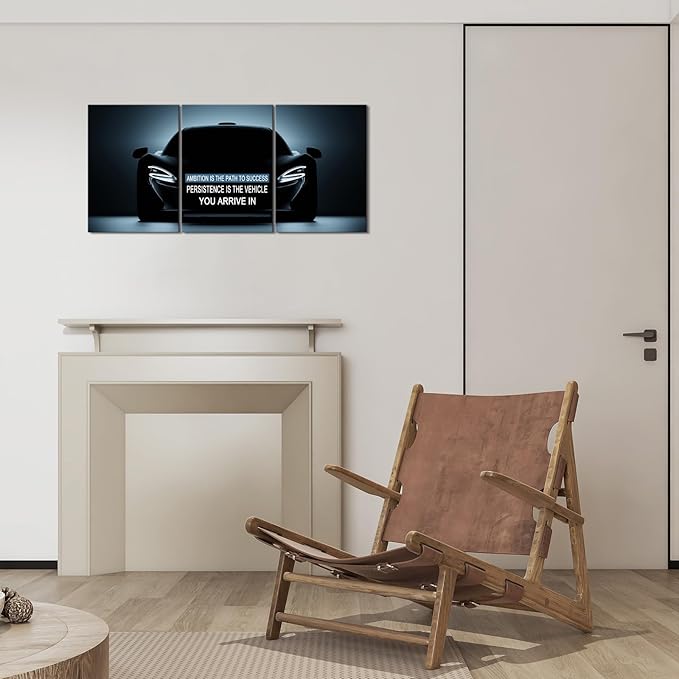 KAWAHONE Inspirational Quotes Wall Art -Ambition & Persistence-Motivational Car Posters Prints Wall Decor -Entrepreneur Positive Black and White Wall Art for Office, Workplace Motivational Posters