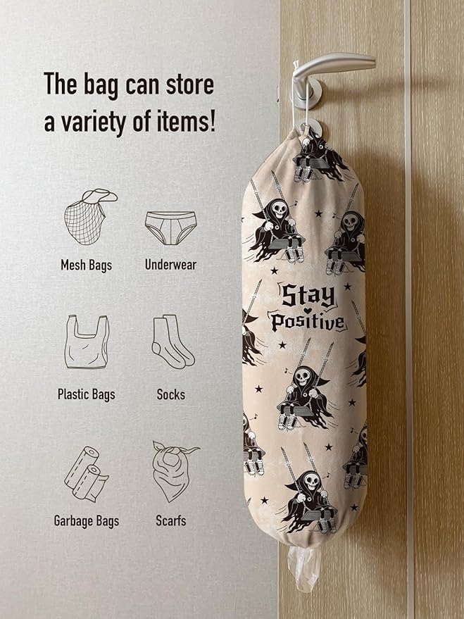 Hglian Stay Positive Grocery Bag Holder,Cute Funny Inspirational Plastic Bag Holder Storage Organizer Extra Large