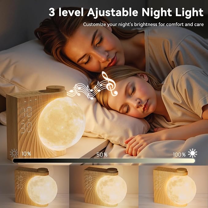 Sunrise Alarm Clocks for Heavy Sleepers,Night Lamp Clocks for Bedrooms with Moon Light,10 Light Effects,30/60/90 Timer,10 Sleep Nature Sounds,15 Ringtones,12 Volume Control with Snooze Function