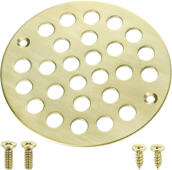4" Shower Strainer Drain Trim Set, Screw-in Shower Drain Cover Replacement Floor Strainer, Shower Cover Bathroom Drain Strainers (Brushed Gold)