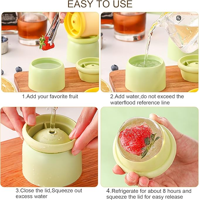 Round Ice Cube Molds Set of 4,Make 2.4 Inch Spherelce ice for Whiskey, Cocktails and Drinks.ice cubes trays for freezer,Stackable Easy Release Ice Cube tray, Spherical Ice Makers,2 Colours