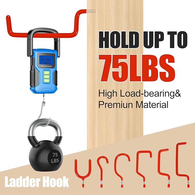 Lian.Ripple.Lian Garage Hooks Heavy Duty, 12-Pack Mixed Utility Garage Hooks, Wall Mounted Steel Tool Hangers for Garage Wall Organizer, Hold Ladders Tools Bikes (Red, 6 Type & 12 Pack)