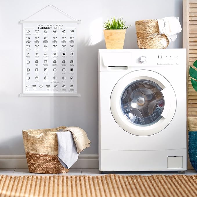 Gersoniel 2 Pieces Laundry Room Decor Laundry Symbols Wall Art Washing Room Hanging Symbols Decoration Stain Removal Theme Sign Clothes Care Room Art Ready to Hang Plaque, 11.8 x 15.7 Inches(White)