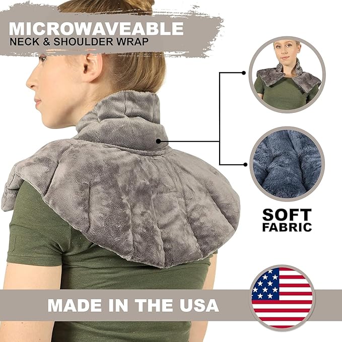 Mars Wellness Heated microwavable Neck and Shoulder Wrap - Herbal Hot/Cold Deep Penetrating Weighted Herbal Aromatherapy Shoulder and Neck Therapy Wrap - Made in The USA (Charcoal) - 2 Pack