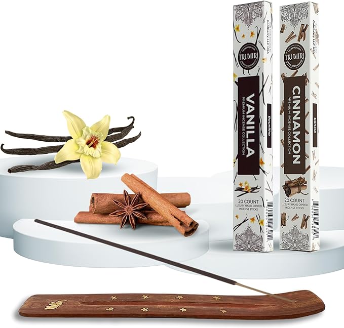 Trumiri Incense Sticks - Combo Pack of 40 Insence-Sticks - 20 Vanilla + 20 Cinnamon - Insenses - Insents - Incents - Inscense - Incence - Incienso - All Natural Incense Sticks
