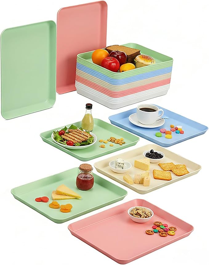 Plastic Serving Trays,20 Pcs Bulk Reusable Food Display Platters, Party Serving Trays for Snack, Fruit, Dessert, Catering Supplies, Restaurant & Hotel Use, 5 Colors,15"x10"