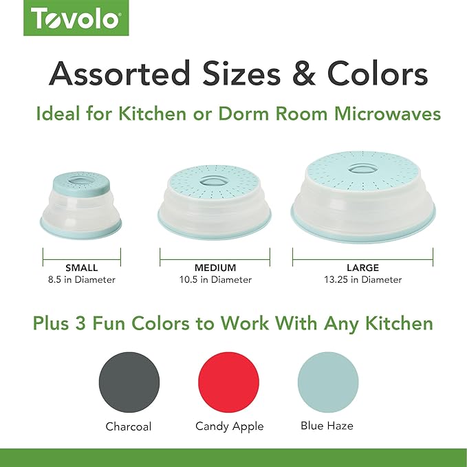 Tovolo Microwave Splatter Cover for Food Medium Blue Haze Dishwasher Safe, Collapsible Reusable Cover for Food in Microwave Uses BPA Free Safe Silicone,10 inch Vented Microwave Cover