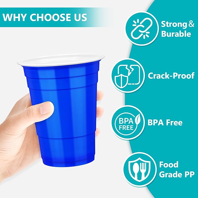 LANLISA 100 Dark Blue Plastic Cups, 16 oz Disposable Cups, Drinking Cups For Party Supplies