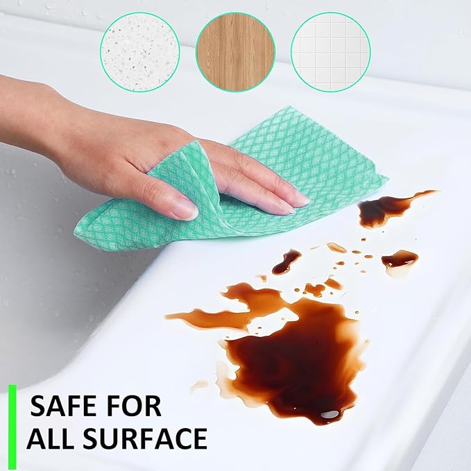 Disposable Dish Cloths Heavy Duty Disposable Cleaning Cloths for Kitchen Multi-Purpose Green Dish Rags 50 Count/Pack