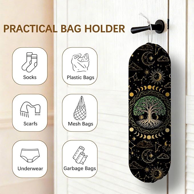 Plastic Bag Holder Dispenser, Tree Plastic Grocery Bag Organizer & Wall Mount Paper Trash Bag Saver Storage for Kitchen Home Pantry Decor, Tree Shopping Bags Storage Dispenser