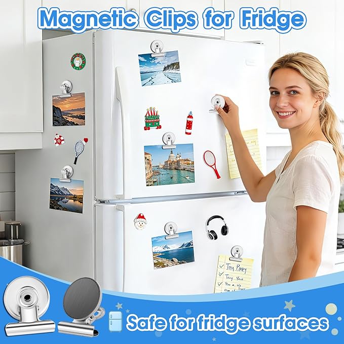 Grtard 12Pack Fridge Magnets Magnetic Clips Heavy Duty for Fridge, Whiteboard Magnets Clips for Refrigerator, Detailed List Display Paper Fasteners on Home& Office& Teaching (Silver)