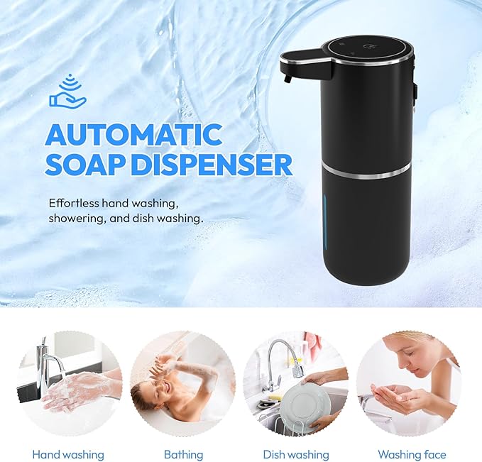 2 Pack Automatic Foaming Soap Dispenser,Touchless Foam Soap Dispenser,12.8oz Rechargeable Wall Mounted Smart for Bathroom and Kitchen Dish Soap,Easy for Toddlers(Black)