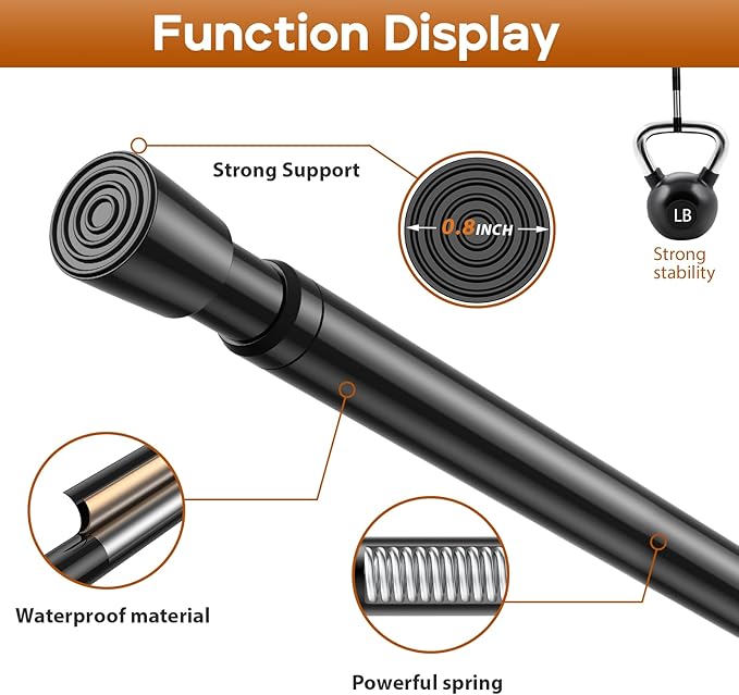 2 Pack Spring Tension Curtain Rod for Windows 26 to 39 inch Black Small Tension Rod Adjustable Spring Curtain Rods No Drilling Short Tension Rod for Kitchen, Closet, Bathroom, Bookshelf