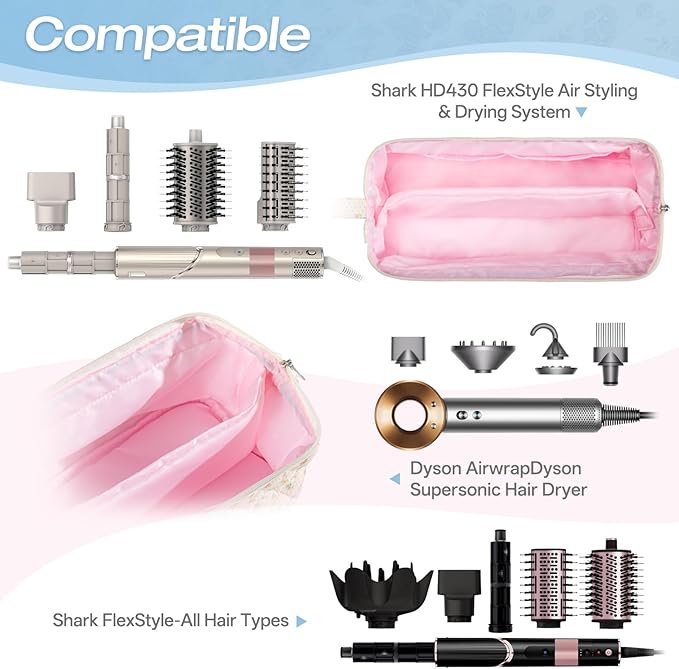 Quilted Hair Tool Travel Bag, Shark Flex Style Travel Case For Dyson Hair Dryer Airwrap Bag, Curling Iron Bags Quilted For Shark Dyson Revlon Organizer Accessories (A-Flower)
