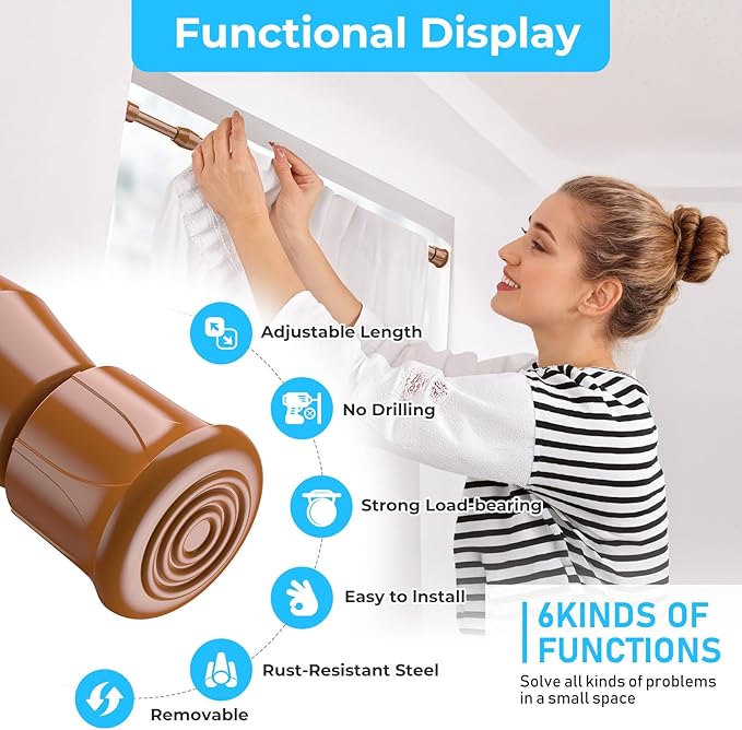 AIZESI 2PCS Curtain Rods Small Tension Rod 17 to 28 Inch Extendable Spring Curtain Rods Wood Color Tension Curtain Rod Short Spring Tension Rod for Window