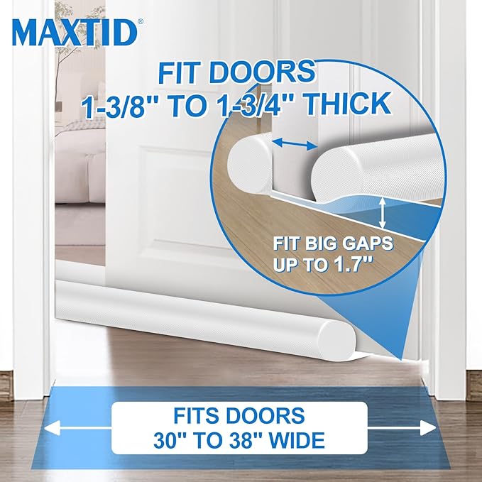 MAXTID Under Door Draft Stopper Cold Air Blocker - Large Doors Seal Gap Bottom of Doors 36" Adjustable 30" 32" 34" Weather Stripping Blocker Interior Front Door Sweep Bedroom Must Have