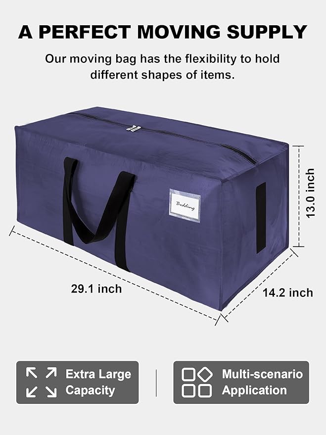 HOMESURE Supports 200lbs Heavy Duty Moving Bags - Strong Zipper & Wrap-Around Handles - Water-Resistant Storage Totes, Durable Alternative to Moving Boxes - 12 Pack - Blue