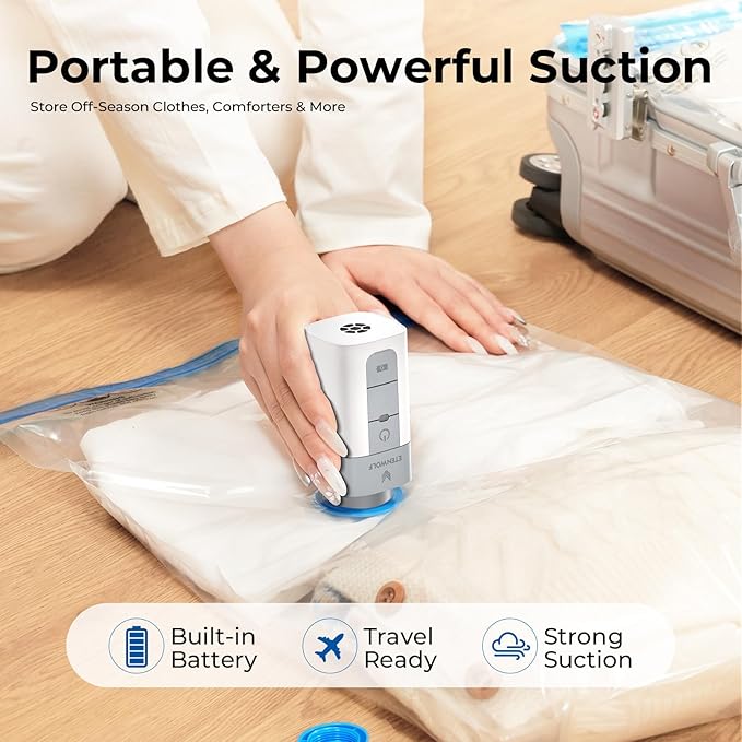 ETENWOLF 10 Pack Jumbo Vacuum Storage Bags with Rechargeable Wireless Pump, Vacuum Seal Bags for Clothes and Travel, Space Saver Compression Bags for Bedding, Blankets and Comforters(39.4 x 27.6 in)