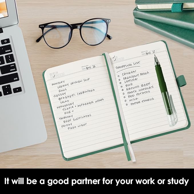 3 Pack Pocket Notebook Journals, Mini Small Leather Lined Journal Notebooks for Note Taking, Small Notepad with Pen Holder, Dark Green