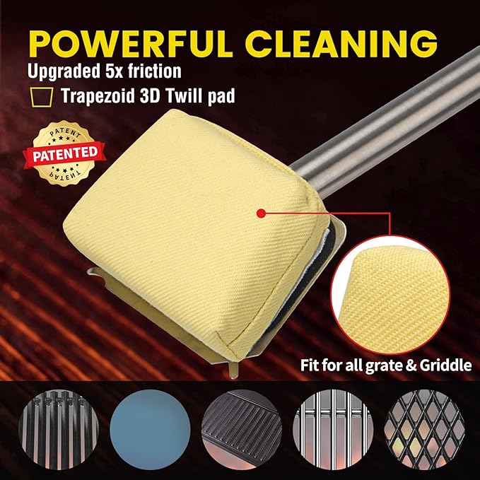 XUDAKAIXIN Grill Brush Bristle Free,BBQ Replaceable Scraper Cleaning Head,Safe Grill Accessories for Cast Iron Grates/Porcelain/Weber Gas/Charcoal Grill,Grill Brush for Outdoor Grill-Yellow