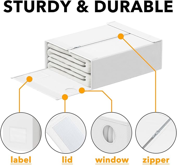 SpaceAid 5 Pack Bed Sheet Organizers and Storage, Foldable Sheet Organizer for Linen Closet, Sheets Set Folder Keeper with Window XL (Queen & King Size) Organizing Bedding Container, White