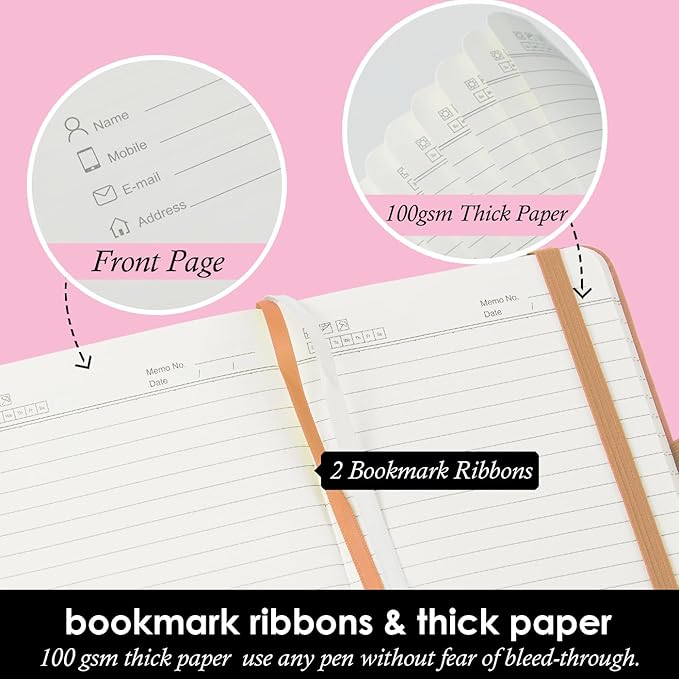 3 Pack Small Notebook 3.7" x 5.7" with Pen, Mini Pocket Size Journal Notepad 100GSM Thick Paper No Bleed, 408 Pages, Note Pad Note Book for Work, Champagne Gold