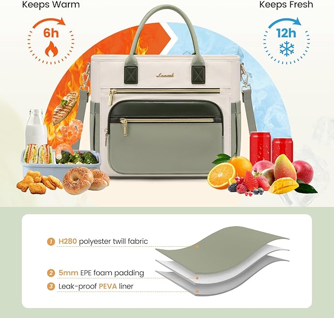 LOVEVOOK Insulated Lunch Bag Women,Wide Opening Adult Lunch Box Women with Cup Holder,Large Leakproof Cooler Bag for Work Picnic Beach Family College Mom Teacher,Lunch Box/Bag for Kids Girl Boy School