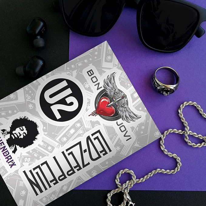 BulbaCraft Classic Rock Stickers, 36pcs Rock and Roll Stickers, R&R Band Decals, Classic R&R Gifts, Waterproof Decals, Guitar Emblems, Music Emblems, 50-70s Rockabilly, Gifts for Women & Men