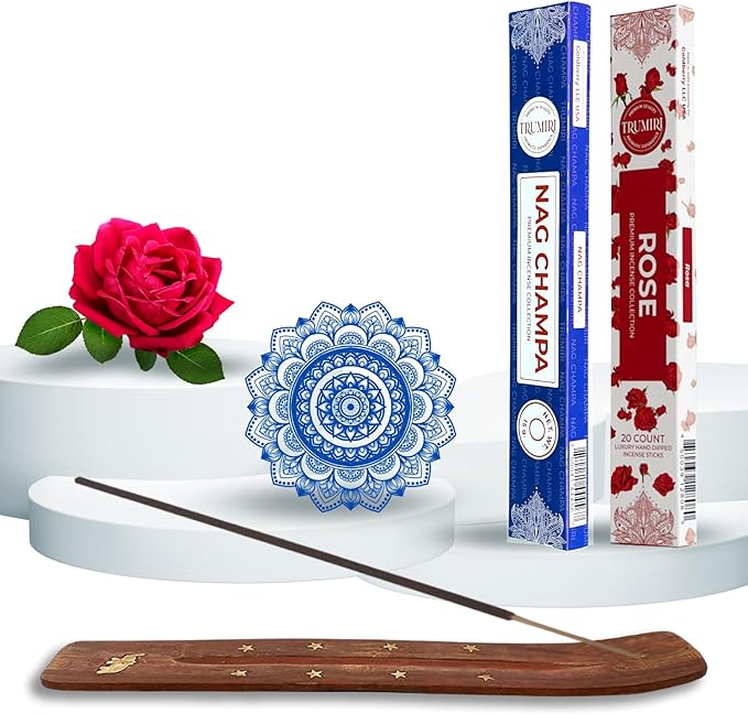 Trumiri Incense Sticks - Combo Pack of 35 Insence-Sticks - 15 Nag Champa + 20 Rose - Insenses - Insents - Incents - Inscense - Incence - Incienso - All Natural Incense Sticks
