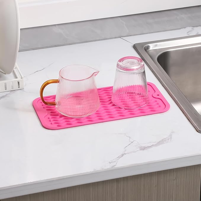MicoYang Silicone Dish Drying Mat for Multiple Usage,Easy clean,Eco-friendly,Heat-resistant Silicone Mat for Kitchen Counter or Sink,Refrigerator or Drawer Liner Rose S 12 inches x 6 inches