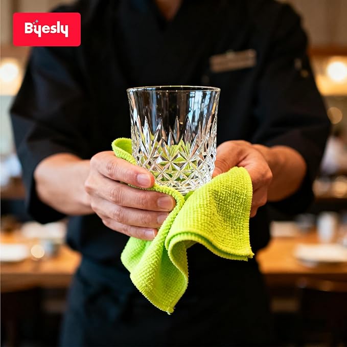 Byesly 24-Pack Microfiber Cleaning Cloth, 11.5x11.5 Microfiber Towels for Cars, Dishes & House, for Detailers, Chefs & Efficient Home | Scratch-Free, Lint-Free, Ultra Absorbent (Blue/Green/Grey)