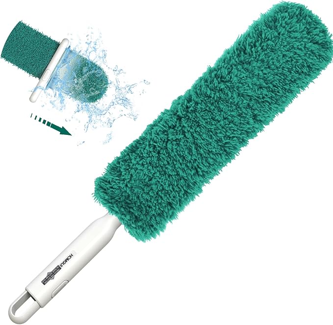 EHOMGUI Microfiber Duster, Feather Duster, Dusters for Cleaning, Washable Dusters with Reusable Microfiber Head, Feather Dusters for Cleaning Cobweb, Blinds, Furniture, Cars-Green