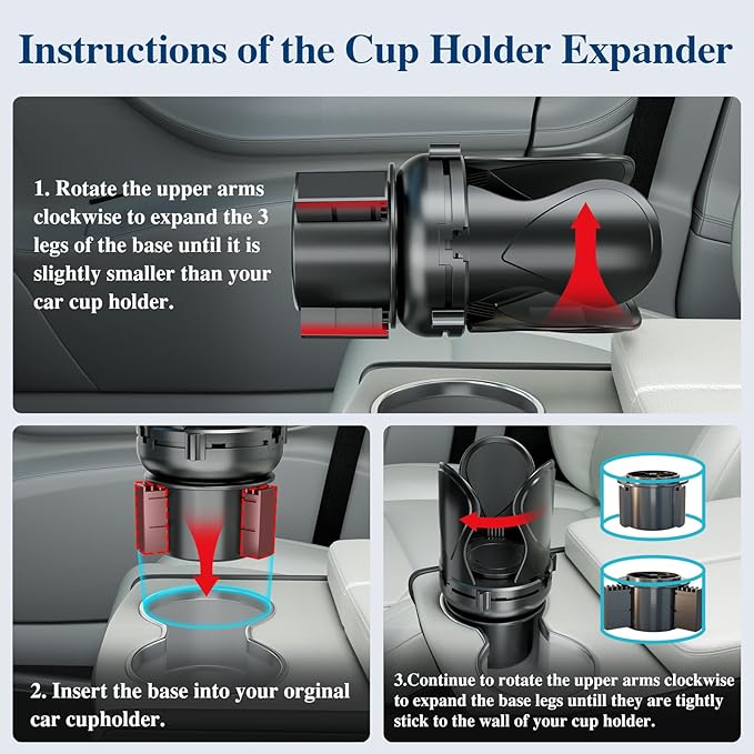 2Pack Car Cup Holder Expander, Cup Holder Extender Adapter with Expandable Arm and Adjustable Base, Compatible with Yeti Ramblers, Hydro Flasks, Stanley, Owala Most Coffee Mugs Bottles & Cups