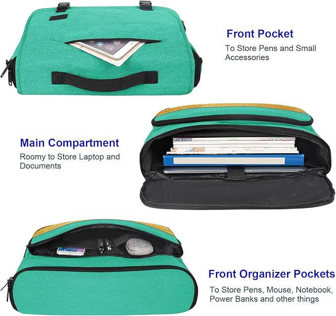 MATEIN School Bag, 15.6 inch Messenger Bag Lightweight Men's Laptop Briefcase with Adjustable Shoulder Strap, Water Resistant Crossbody Satchel Computer Case for College Work, Yellow & Green