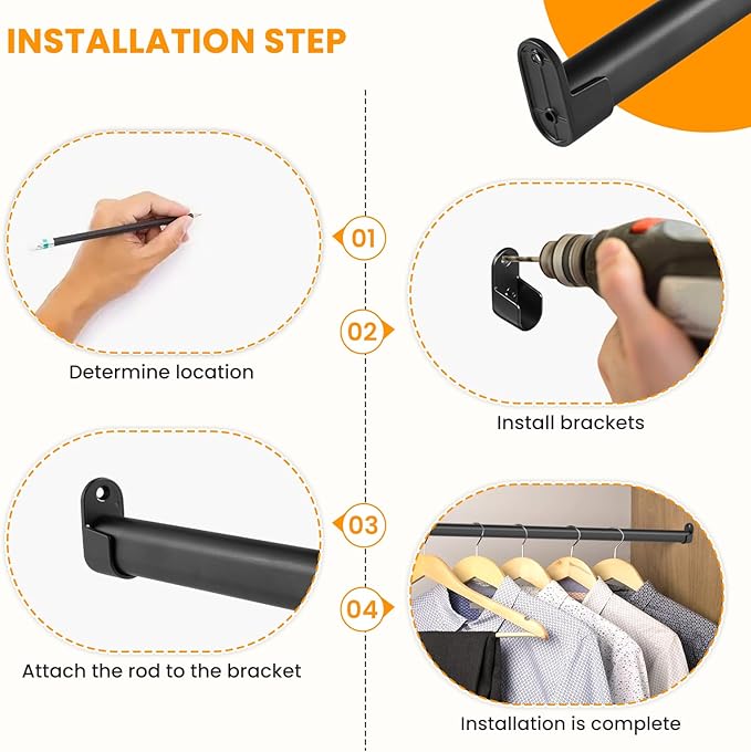Oval Closet Rod for Hanging Clothes Adjustable Closet Rods 18 to 75 Inch Heavy Duty Black Poles Bar Closet Rod Expandable for Wardrobes Laundry RV