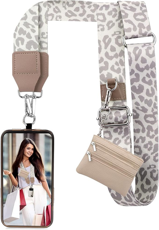 XANGNIER Clip and Go Strap for Phone with Wallet Crossbody, Phone Strap with Zippered Wallet, Adjustable Anti Theft Cellphone Lanyard for Women, Cellphone Chain Accessories,Multicolor 16