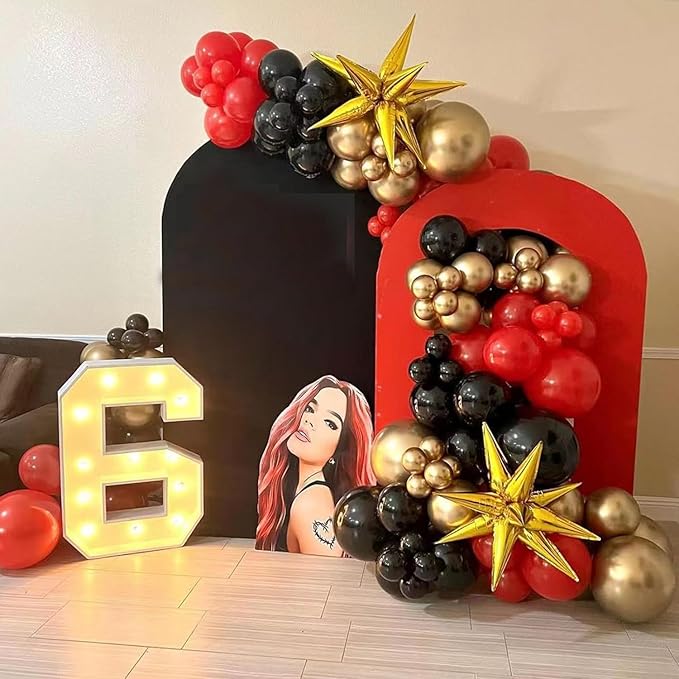 ADOINBY Red and Black Gold Balloon Arch Kit, 140Pcs Explosion Star Black and Red Metallic Gold Balloons 22 18 12 10 5 Inch Different Size Balloons for Birthday Casino Night Movie Night Decorations