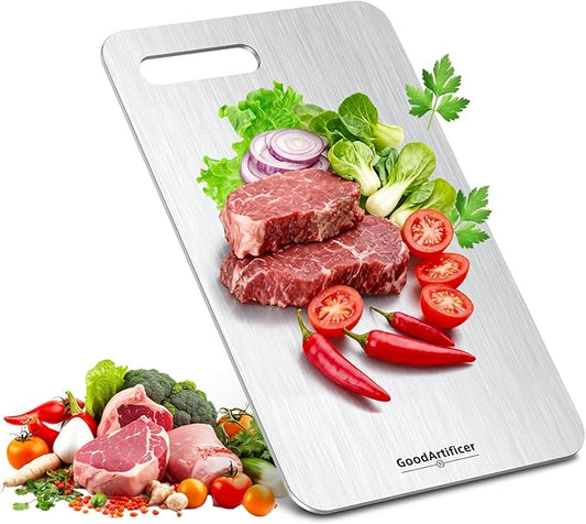 Titanium Cutting Board, 100% Pure Titanium Cutting Boards for Kitchen, Double-Sided Non-Toxic Cutting Board, Ideal for Slicing and Dicing Meats, Features Handle, Dishwasher Safe,13"L*8"W（silver）