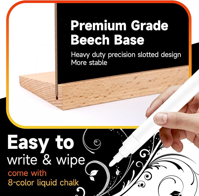 Tabletop Chalkboard with Wood Stand - 2 Pack, 8 x 12 Inch Double Sided Blackboard Food Signs Menu Message Boards for Coffee Bar, Lemonade Stand, Party Decoration - Slant Back