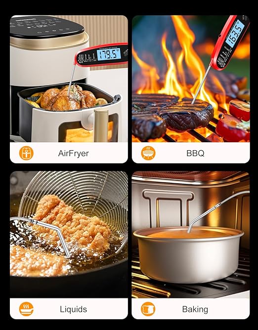 Instant Read Meat Thermometer Digital with Dual Probe, Food Thermometer for Cooking & Grilling, Large Backlit & Calibration, for Kitchen/Oven/Grill/Smoker/BBQ/Oil/Fry, Fathers Day Gift for Dad
