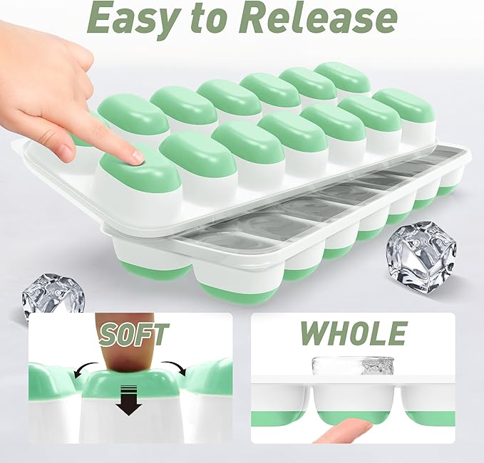 Ice Cube Tray with Lid, 4 Packs 56 Cubes Durable Stackable Ice Cube Trays for Freezer with Removable Lids, Easy-Release Plastic & Silicone Ice Tray for Cocktail, Coffee