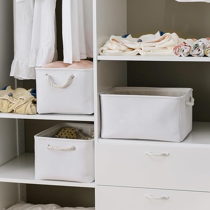 TheWarmHome Storage Basket for Gifts Empty - Large 3 Pack 15.7x11.8x8.2 inch Storage Basket for Organizing with Handles, Canvas Storage Bins for Organizer Closet Toy Cubes Gift (White)
