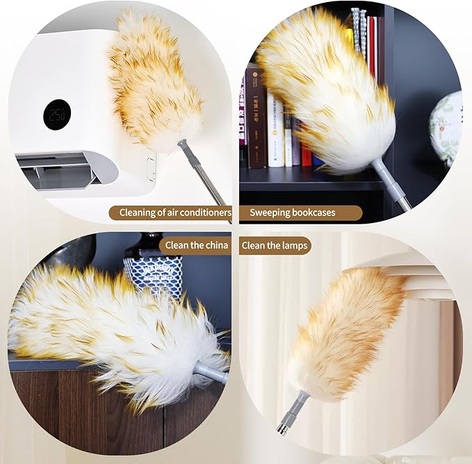 iHUFeather Lambswool Duster for Cleaning with Non-Slip Handle 98.4" Removable Retractable Feather Duster for Cleaning Ceiling Fans Window Blinds Interior Roof Furniture (1PCS)